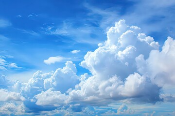 Fluffy White Cumulus Clouds Against a Vivid Blue Sky in Broad Daylight Atmospheric Beauty and Weather Phenomena High in the Sky
