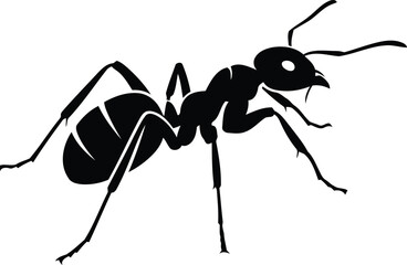 Silhouette of a black ant isolated on a plain background a small insect with distinct body parts and antennae ideal for conceptual graphics. vector