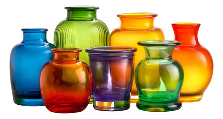 Colorful Glass Vases Collection with Transparent Background for Art and Design