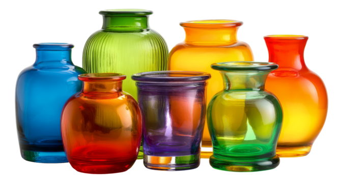 Colorful Glass Vases Collection with Transparent Background for Art and Design