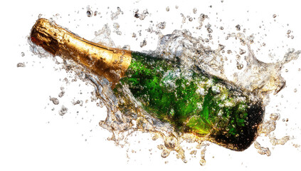Sparkling bottle enveloped in splashing liquid