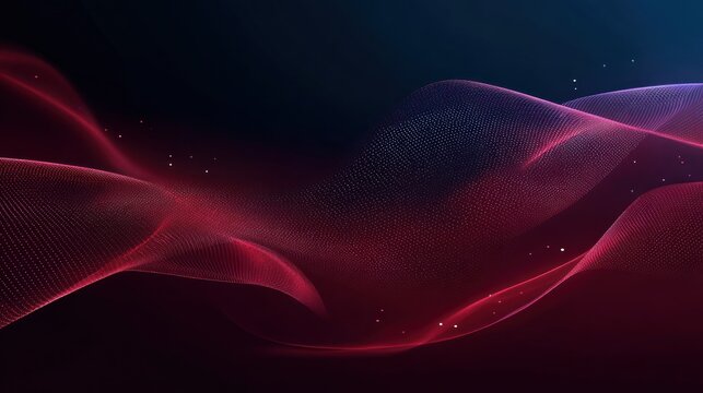 Abstract flowing red waves on dark backdrop, with bright white speckles effect - Powered by Adobe