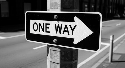 A Black And White Photograph Of A Sign Indicating A Designated One-Way Street