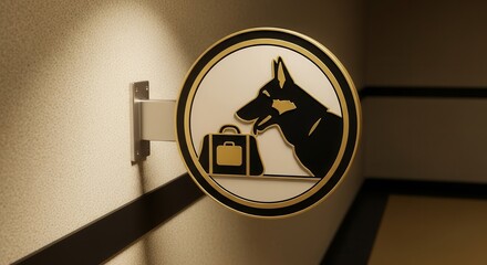 A Circular Sign Depicting a Dog and Briefcase, Ideal for Travel-Related Services