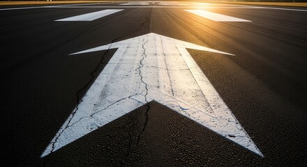 A Forward Arrow Signified Direction and Progression With A Sunrise Backdrop