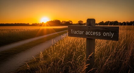 A Golden Sunset Over Field: Tractor Path Under a Vivid Sky at Twilight