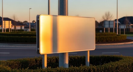 A Golden Sign Illuminates a Roadside Environment during the Warmth of a Sunset