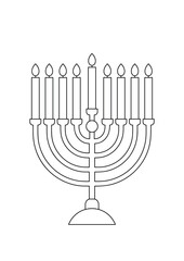 menorah coloring page, Hanukkah activity for kids, jewish holiday vector illustration