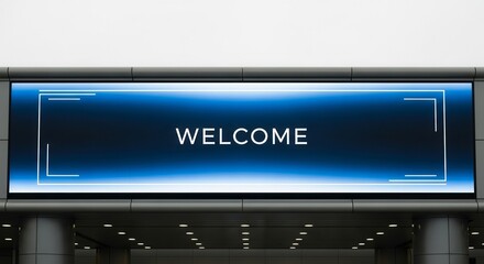 A Modern Digital Sign Displaying The Word Welcome In A Public Space Or Office