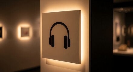 A Modern Museum Audio Guide Icon Illuminated By Warm Lighting Display