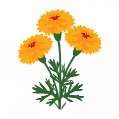 Naklejka premium Vibrant orange marigold flowers illustration with green foliage