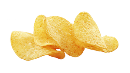 A delectable stack of crunchy golden potato chips perfectly seasoned and ready for snacking pleasure