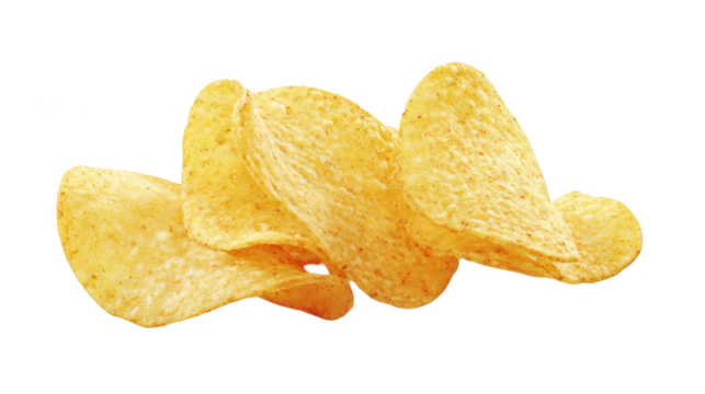 A delectable stack of crunchy golden potato chips perfectly seasoned and ready for snacking pleasure