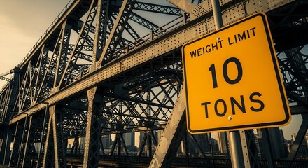 A Weight Limit Sign Displayed on A Metallic Bridge with A City Background