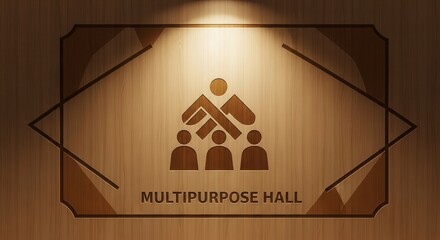 A Wooden Sign Indicating A Multipurpose Hall for Community Gatherings and Events