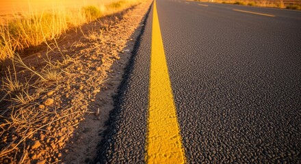 A Yellow Highway Dividing The Landscape, Leading to The Horizon With Natural Colors