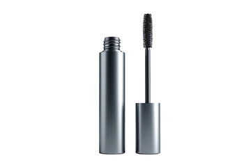 Mascara tube & brush applicator, sleek, metallic grey tone