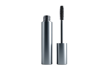 Mascara tube & brush applicator, sleek, metallic grey tone