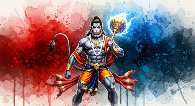 Powerful mythological warrior with a dual-colored explosively artistic