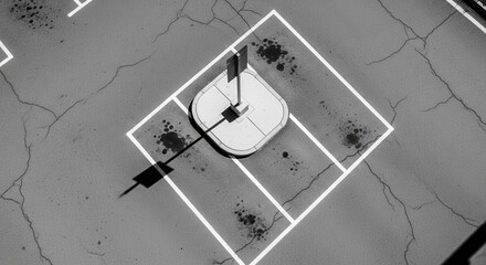 Abstract Aerial View Of Concrete Surface Featuring Road Markings And Shadow Play