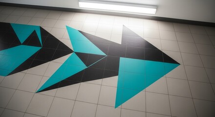 Abstract Arrow Design On Tiled Floor In Modern Interior Architecture
