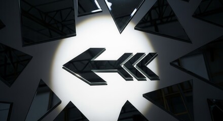 Abstract Arrow Design With Reflective Shapes And Spotlight Illuminating The Artwork
