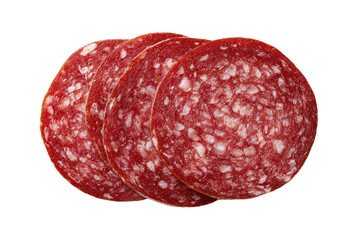 Sliced salami circles, red with white flecks