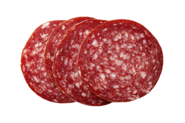 Sliced salami circles, red with white flecks