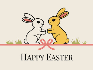 This cheerful Easter card features two adorable rabbits, celebrating the holiday spirit with warmth and joy, making it perfect for greeting or festive decorations.