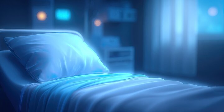 Serene Hospital Bed in Soft Blue Light - A Tranquil Scene.