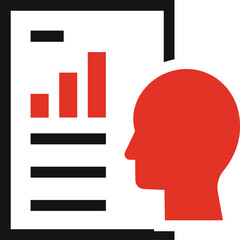 Red Silhouette Head Next To Document With Red Bar Chart Showing Growth And Progress