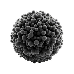 Sphere densely covered in small, varied sized gray balls