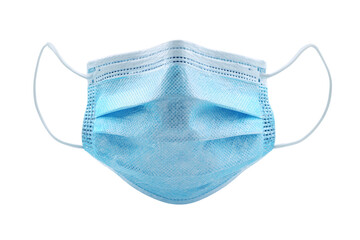 Light blue disposable face mask against black background