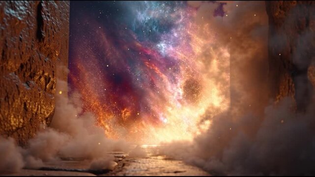Cosmic portal passage between ancient walls