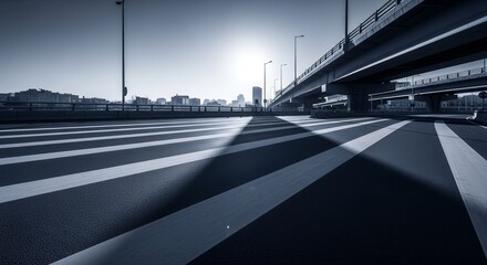 Abstract Geometric Roadway With Urban Cityscape and Elevated Concrete Infrastructure