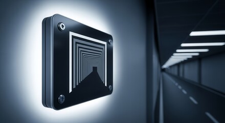 Abstract Geometric Tunnel Design with Illuminated Pathway and Futuristic Perspective