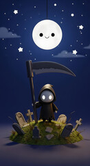 Tiny adorable grim reaper blunt scythe miniature graveyard