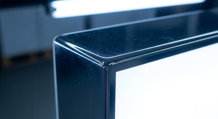 Abstract Glossy Box Detail, Geometric Design, Clean Lines, Modern Lighting, Corporate Style