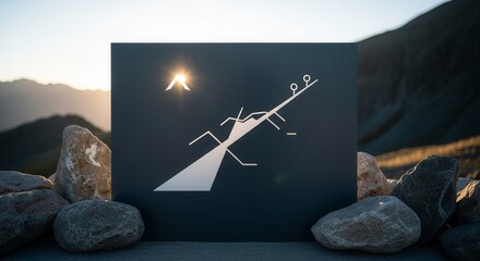 Abstract Graphical Representation on Display In Front of Mountainous Landscape Scenery