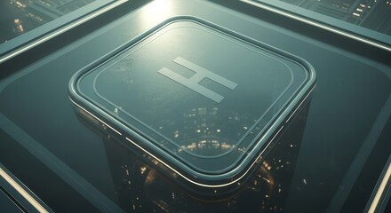 Abstract Holographic Interface Element Featuring a Capital Letter H on a Digital Display