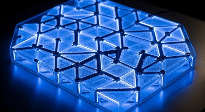 Abstract Illuminated Structure Illuminated with Blue Light Creating a Stunning Visual Effect