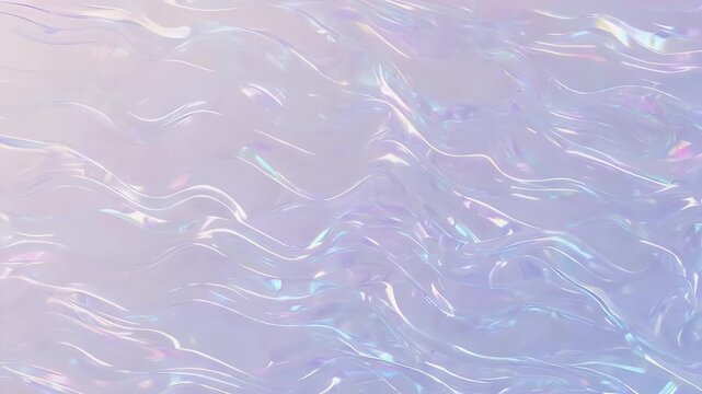 Iridescent waves of soft lilac and white, flowing and reflecting light with subtle color shifts on a smooth, abstract surface