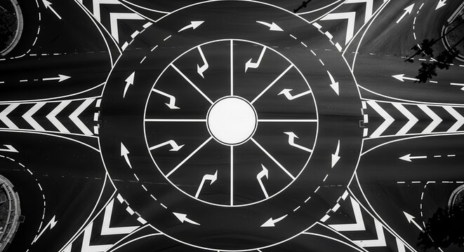 Aerial Perspective of a Complex Road Intersection Showing Traffic Directions and Flow