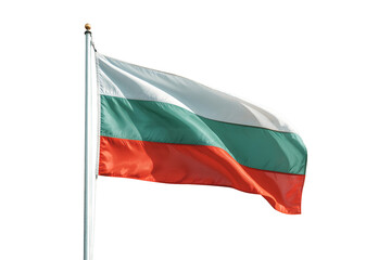 Majestic Bulgarian flag waves proudly on pole, symbolizing national pride and heritage, perfect for patriotic events.