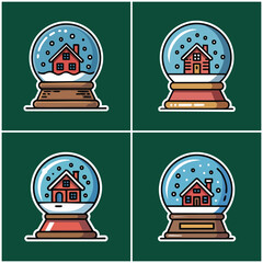 Snow globes with houses with transparent background