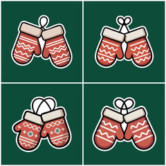 Red mittens with winter patterns and white trim