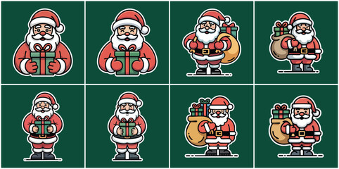 Santa claus characters holding gifts with transparent background