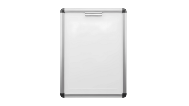 Empty white clipboard with a silver metallic frame and clip, ideal for office or school, isolated on transparent background 