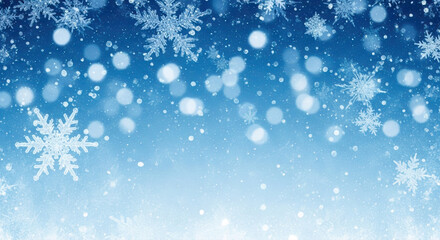 Fototapeta premium Elegant Blue Winter Background Featuring Intricate Snowflakes, a Soft Frosty Gradient, and Dreamy Bokeh Effects