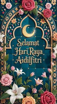 Elegant Selamat Hari Raya Aidilfitri Floral Celebration Video Background and Greeting, perfect for